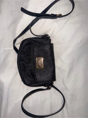 Black Michael Kors Leather Crossbody Bag with Gold Plaque